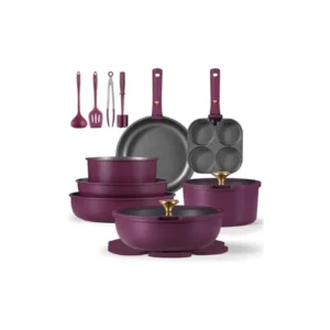Nonstick Pots and Pans Set – Detachable Handle Cookware for Induction, Oven & RV, Gold & Purple